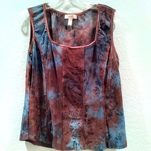 Dressbarn Flocked Flower Print Tank Top Semi-sheer  Size Pettit PL